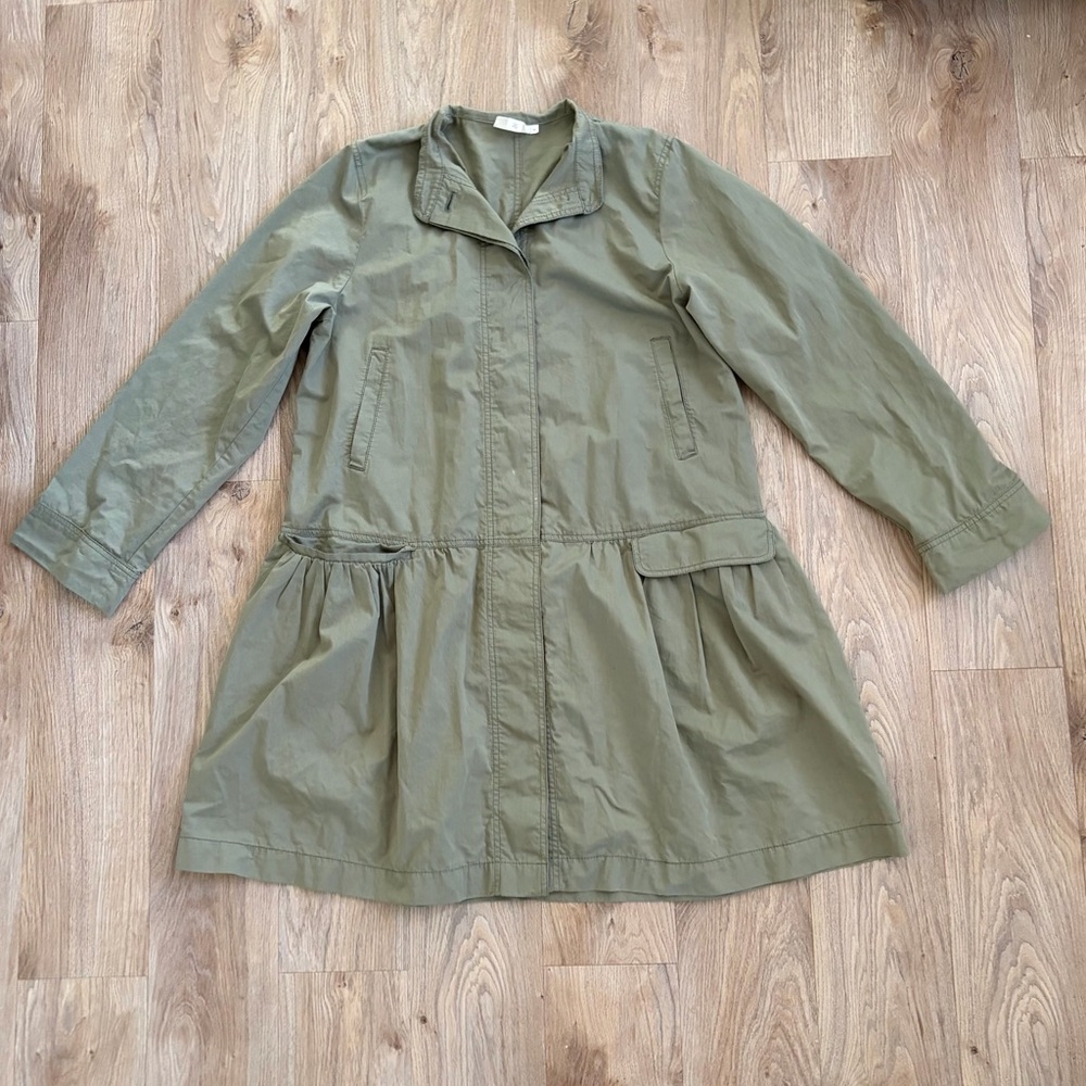 Pure DKNY Lightweight Olive Green Trench Coat Flared Hem or Shirt Dress M
